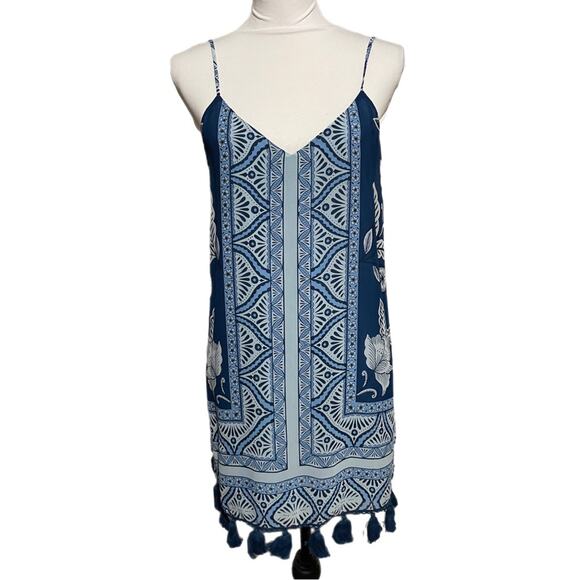 Show Me Your Mumu Throw and Go Tassel Boho Mini Dress Women’s Size Small Blue - Picture 1 of 6